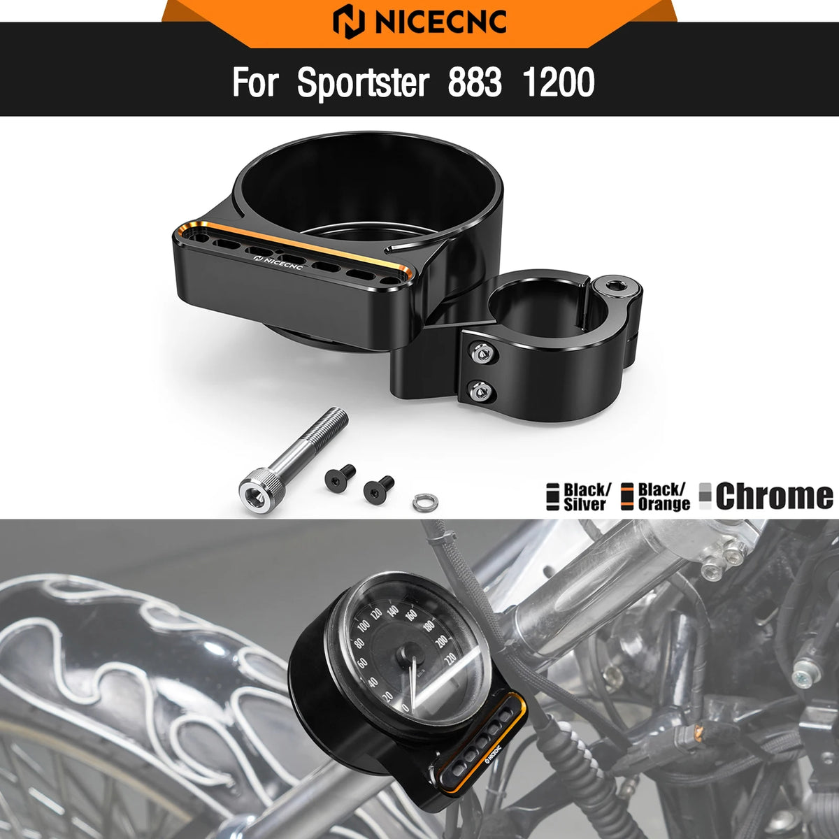 Support de Relocalisation de Compteur (Speedometer Relocation) Aluminium - Harley-Davidson Sportster 883/1200 – photo 1/9