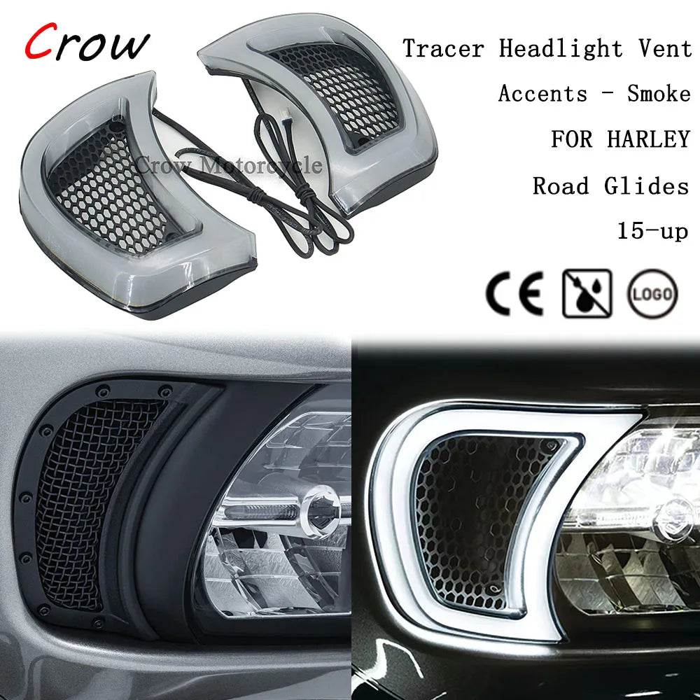 Feux LED d'Accent de Calandre de Phare Fumé - Clignotants Intégrés pour Harley-Davidson Road Glide 2015 et plus récent – photo 1/7