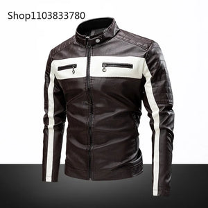 Blouson cuir homme col montant, style motard grande taille - vue 2