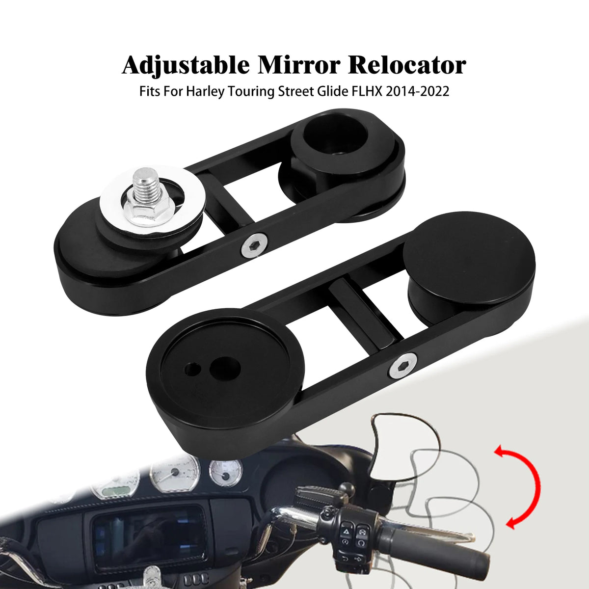 Support Rétroviseur Déporté Réglable (Drop Mirror Relocator) - Harley-Davidson Touring Street Glide FLHX 2014-2022 – photo 7/8