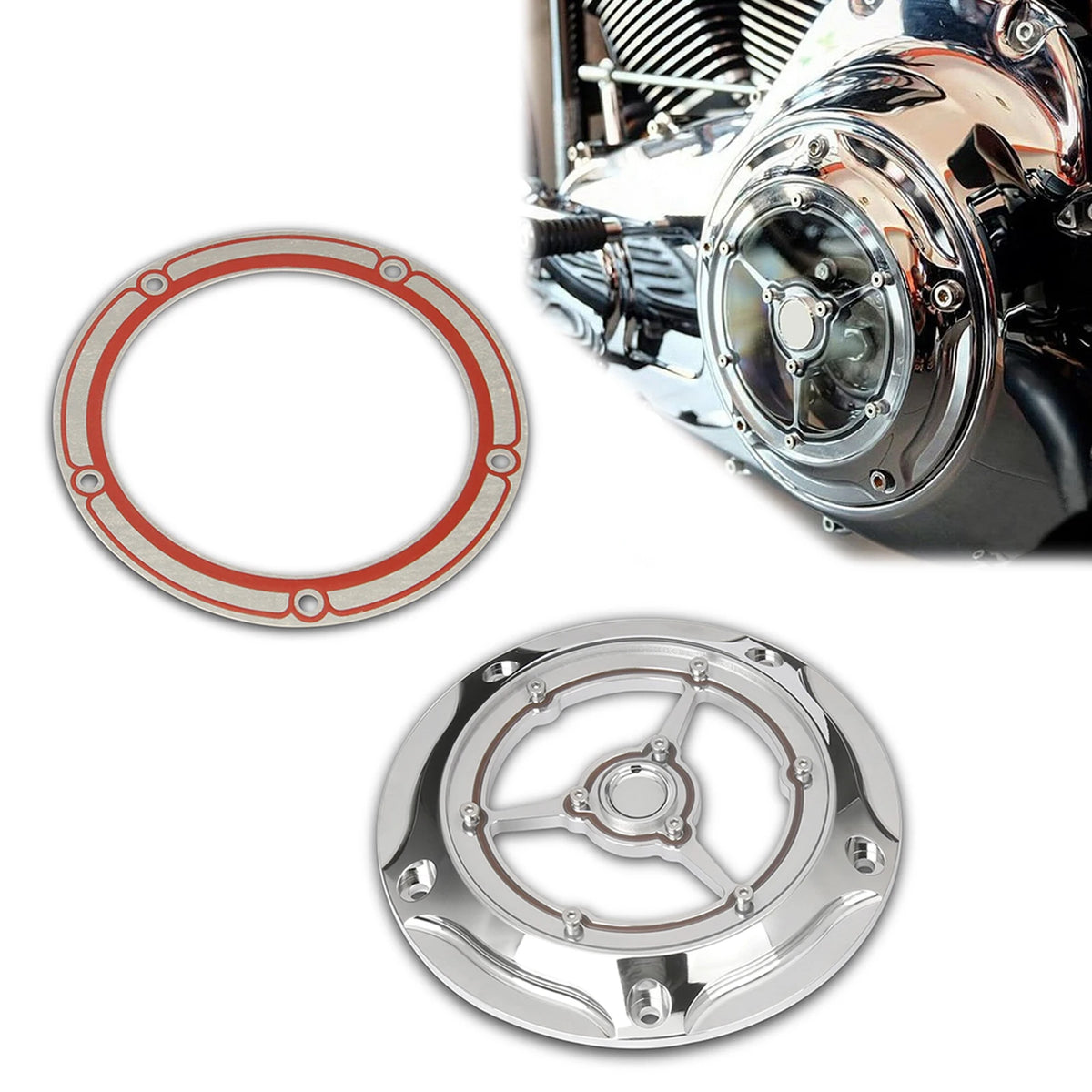 Derby cover 3 branches pour Harley Touring Softail Dyna - vue 1