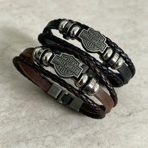 Bracelet en cuir tressé marron style biker vintage - vue 4