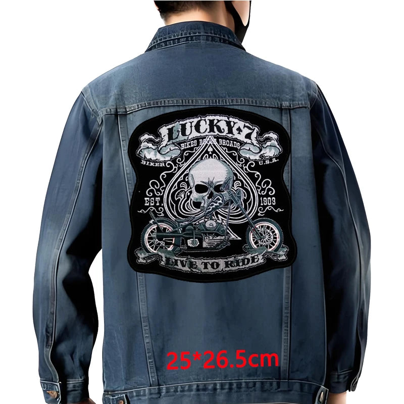 Grand écusson dorsal brodé style biker moto pour blouson - vue 19