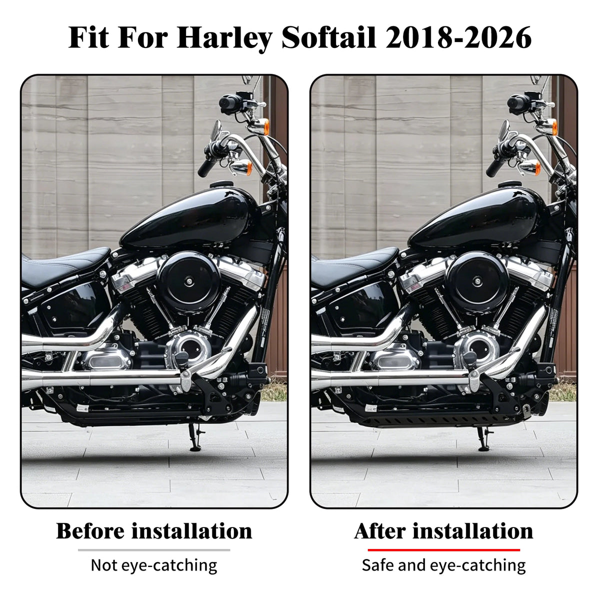 Sabot de protection moteur (skid plate) en aluminium pour Harley-Davidson Softail Breakout, Fat Boy, Fat Bob, Slim 2018-2026 – photo 2/6