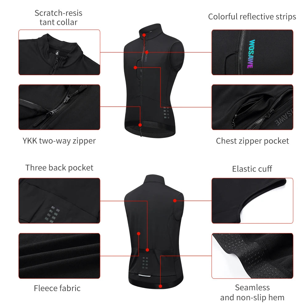Gilet thermique cyclisme WOSAWE noir sans manches - vue 2