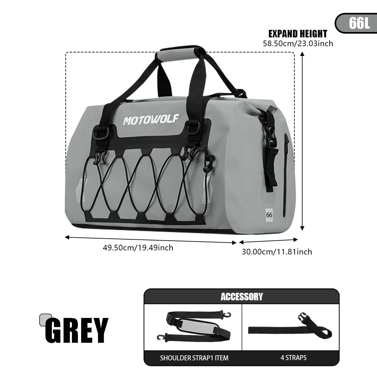 Sac de queue étanche moto noir au format roulé, fixé à l'arrière de la selle - vue 11