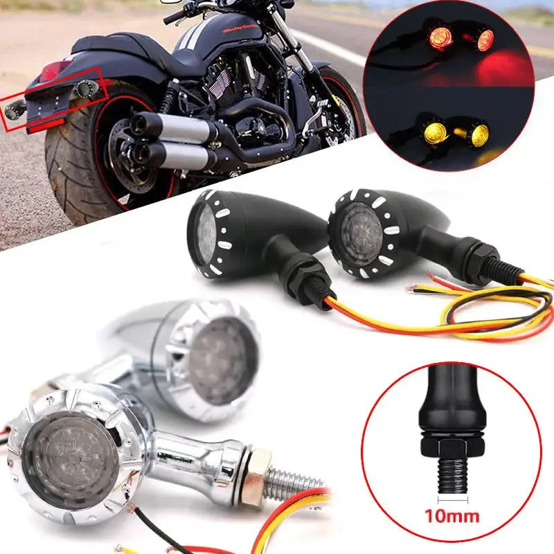 Clignotant LED chromé embout bullet pour moto chopper et cruiser - vue 1