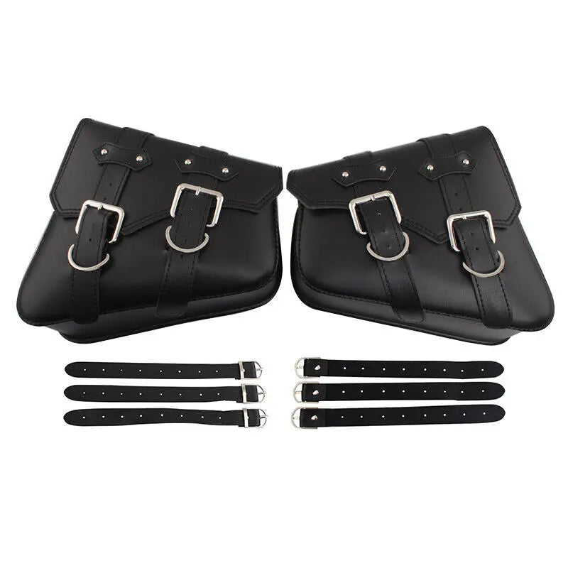 Paire de sacoches cavalières noires fixées sur le cadre d'une Harley-Davidson Sportster - vue 2