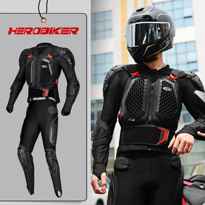 Ensemble blouson et pantalon moto noir et rouge avec protections - vue de face - vue 1