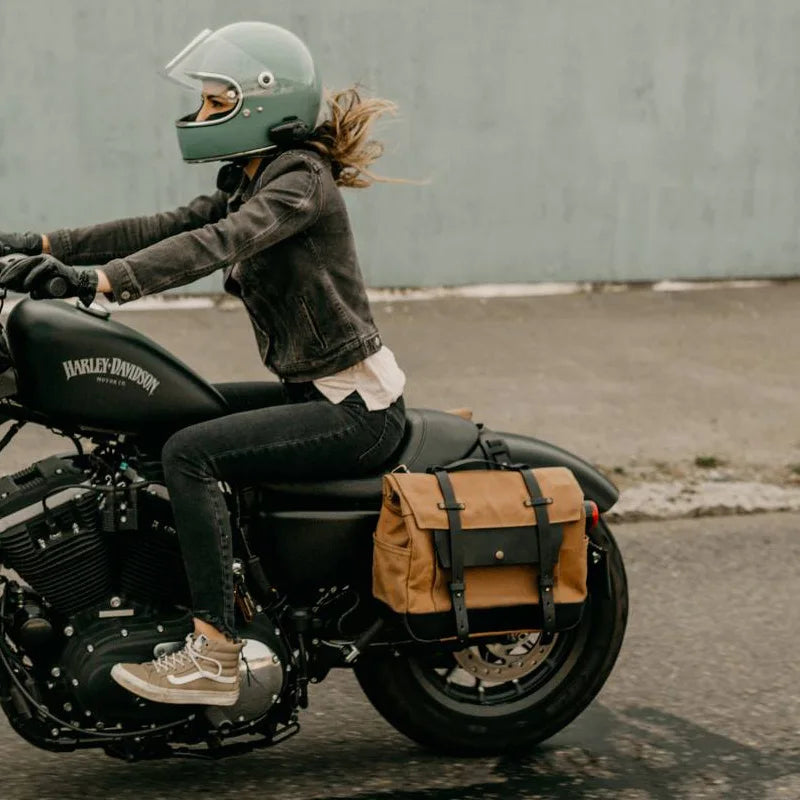 Sacoche moto vintage kaki en toile cirée - vue 3
