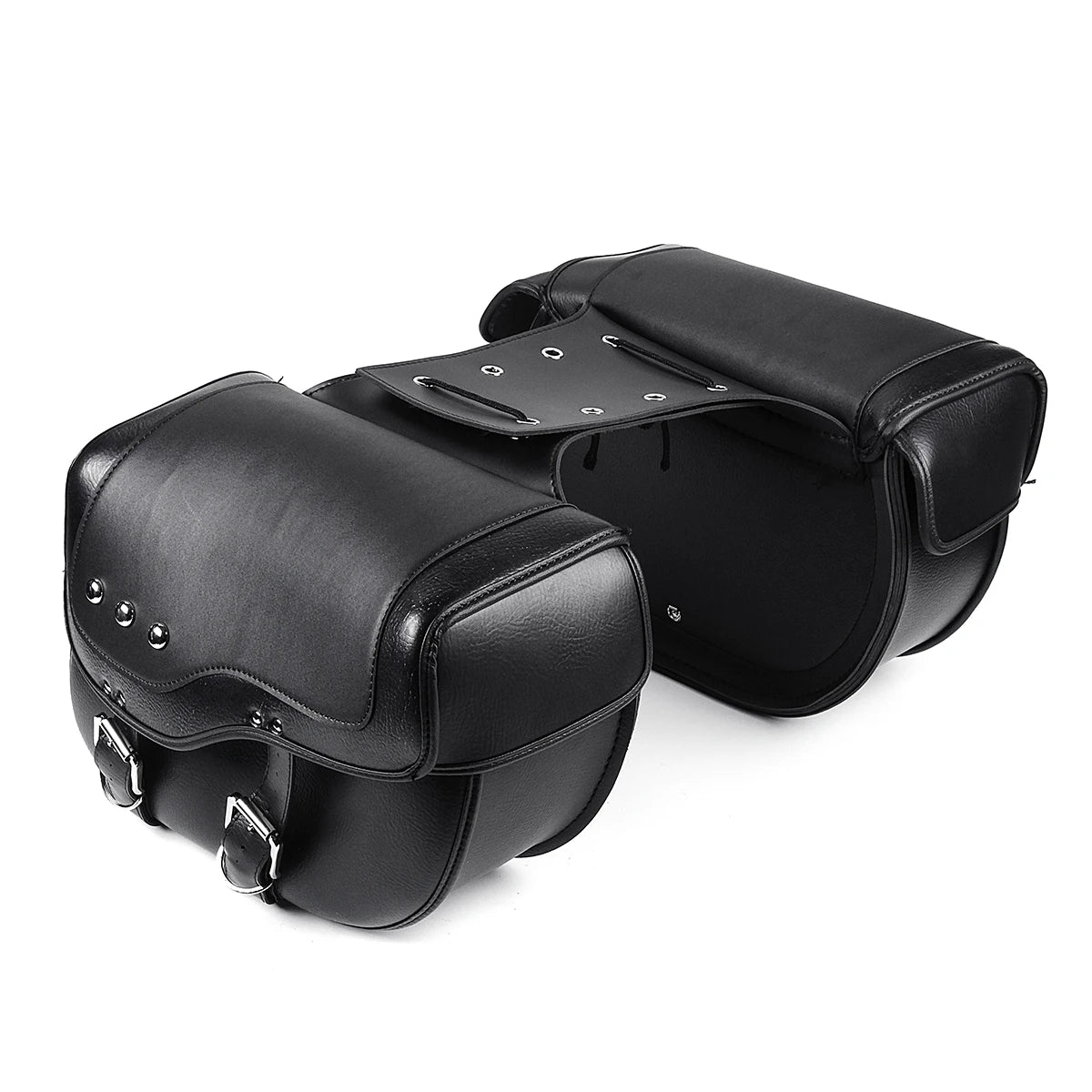 Paire de sacoches cavalières en cuir PU noir pour moto custom - vue 5