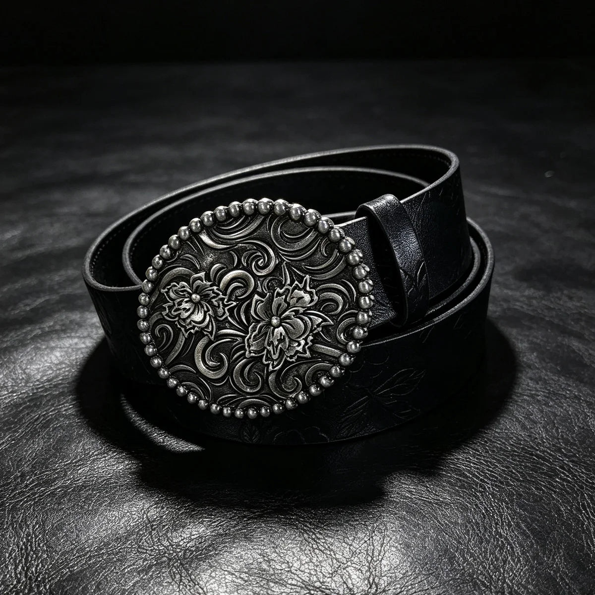 Ceinture gothique noire à boucle lion araignée et serpent - vue 13