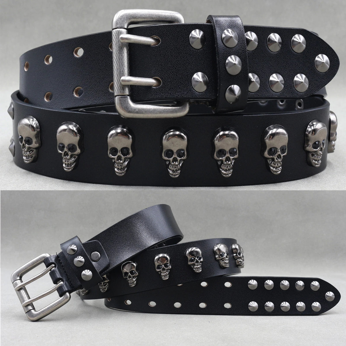 Ceinture en cuir véritable cloutée style rock - vue 1