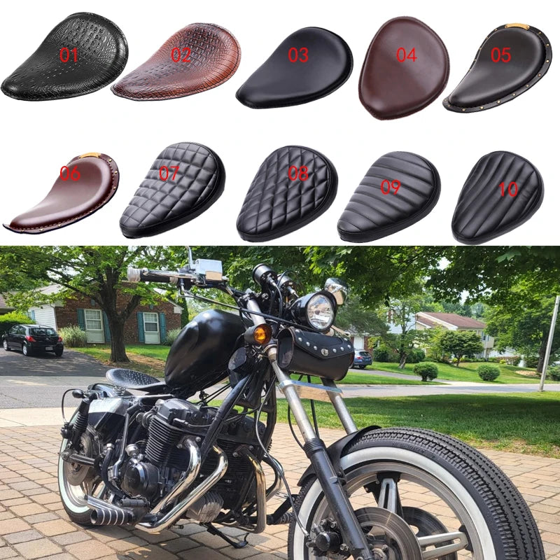 Selle solo rétro en cuir noir pour moto custom - Harley, Honda, Yamaha