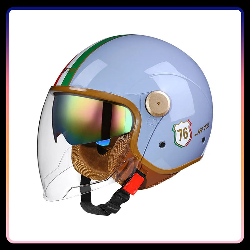 Casque moto jet rétro ouvert, vue de profil - vue 2