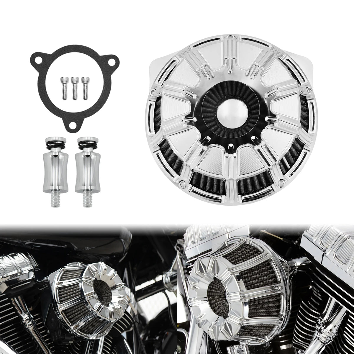Filtre à air CNC chromé à cornet apparent pour moto Harley-Davidson - vue 8