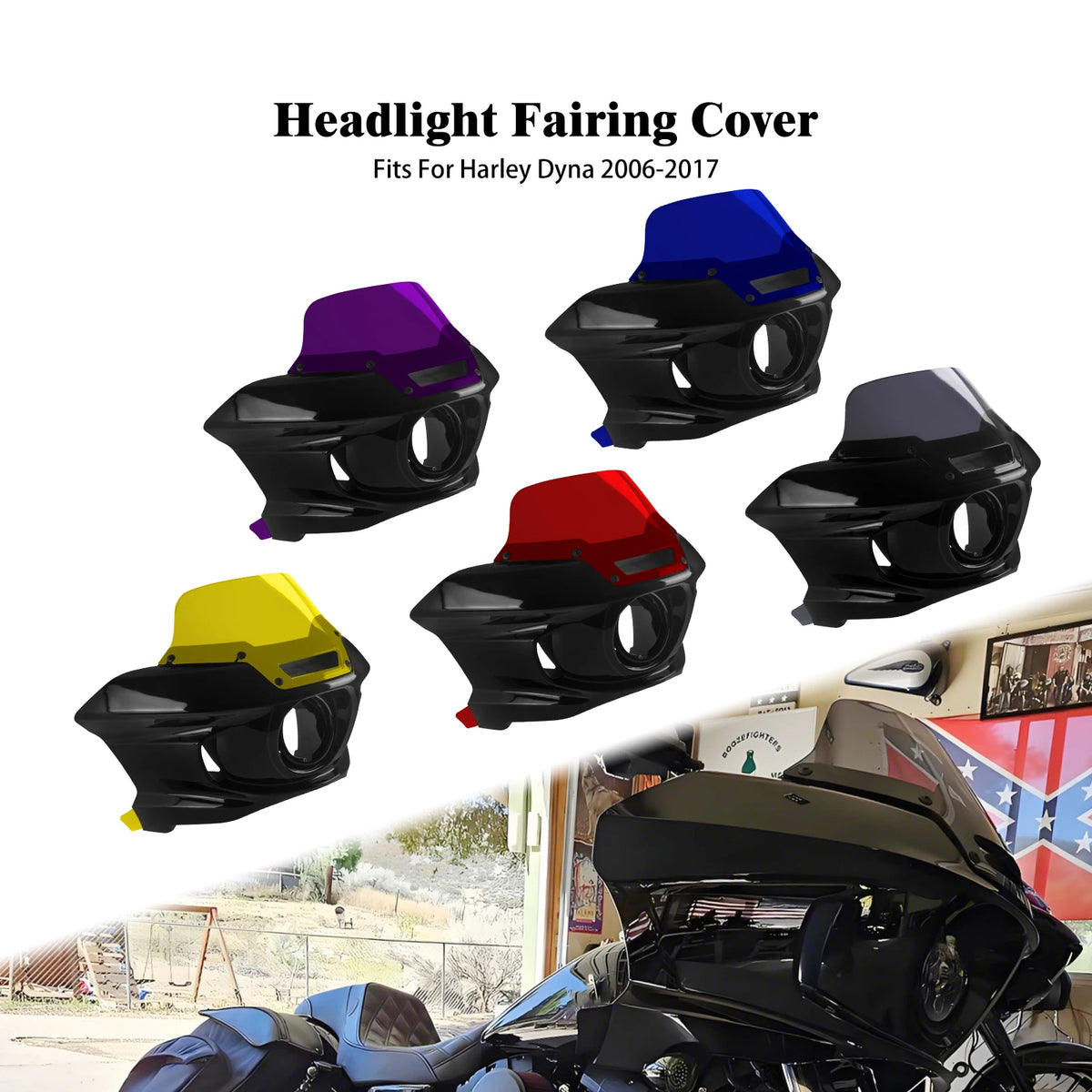 Kit Carénage de Phare Avant avec Pare-brise et Support - Harley-Davidson Dyna 2006-2017 – photo 1/11