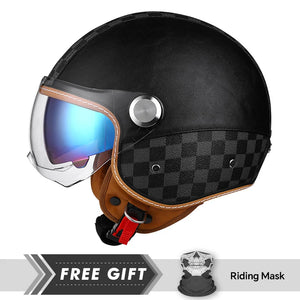 Casque moto jet 3/4 open face en cuir avec double visière - vue 8