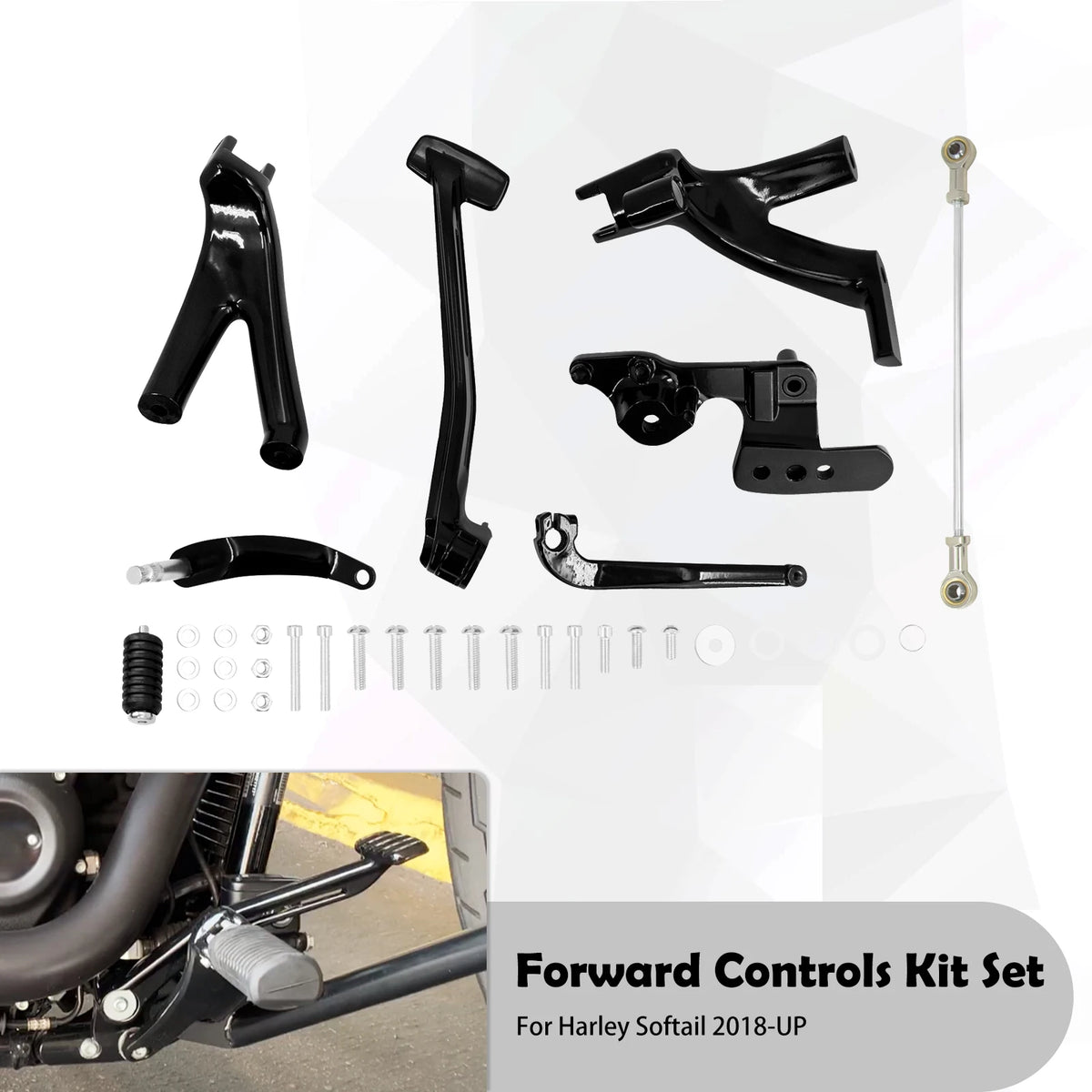 Kit complet commandes avancées, repose-pieds, biellettes et leviers en aluminium pour Harley-Davidson Sportster XL 883, 1200, 48, Iron, Softail, Dyna FXBB – photo 9/15