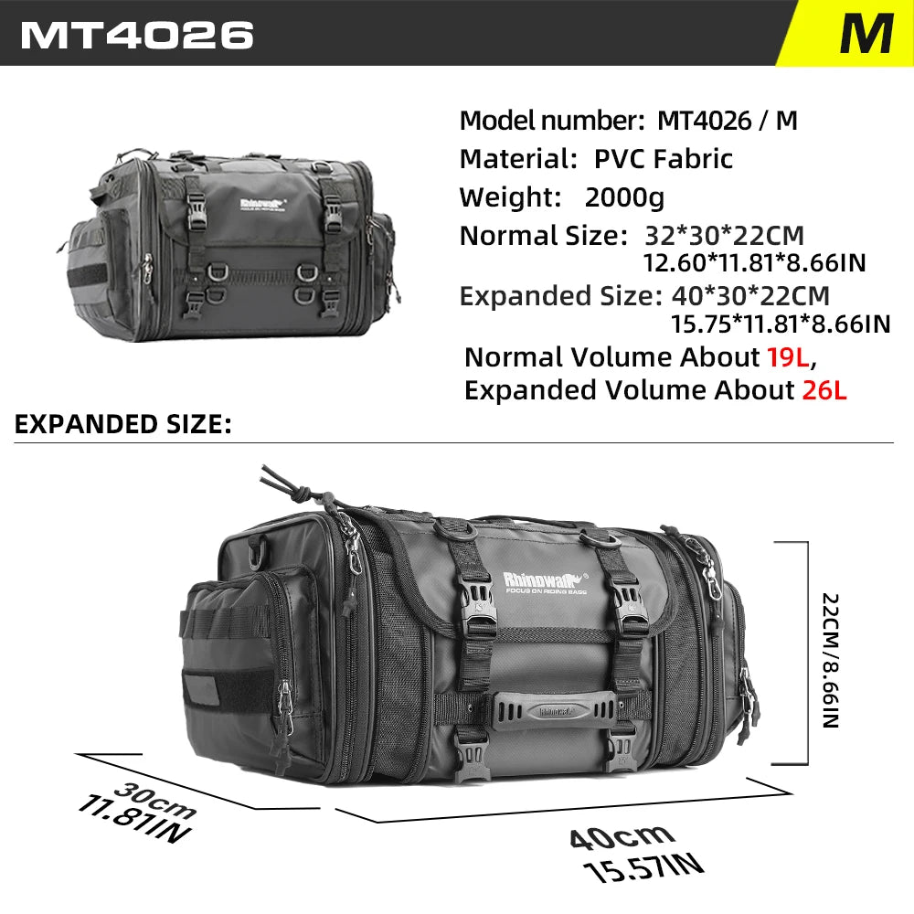 Sac de bagagerie moto Rhinowalk noir extensible, monté sur porte-bagages - vue 9