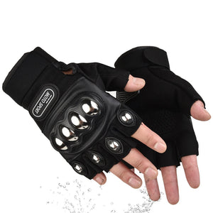 Gants moto mi-doigts noirs avec protection paume - vue de face - vue 1