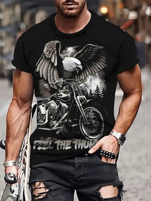 T-shirt Homme Moto Vintage Imprimé 3D Oversize Streetwear - vue 7