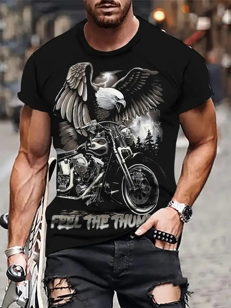 T-shirt Homme Moto Vintage Imprimé 3D Oversize Streetwear - vue 7