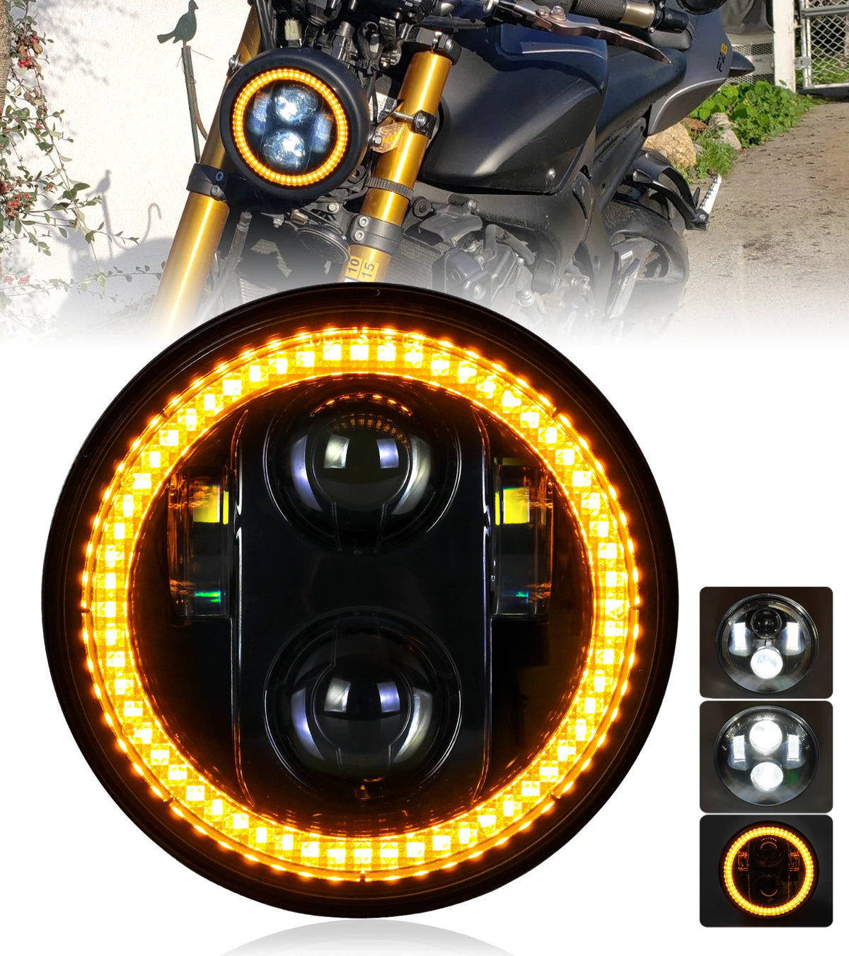 Phare LED style X 5,75 pouces avec feu de jour ambre pour moto rétro Harley Sportster et Scout - vue 5