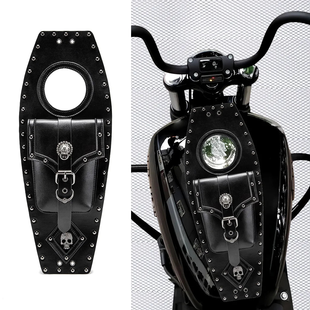 Sacoche de réservoir vintage noire sur une moto cruiser - vue 4