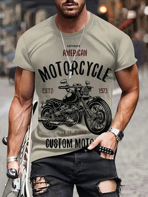 T-shirt Homme Moto Vintage Imprimé 3D Oversize Streetwear - vue 13