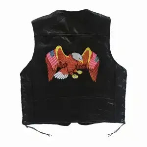 Gilet en cuir noir brodé sans manches, vue de face - vue 3