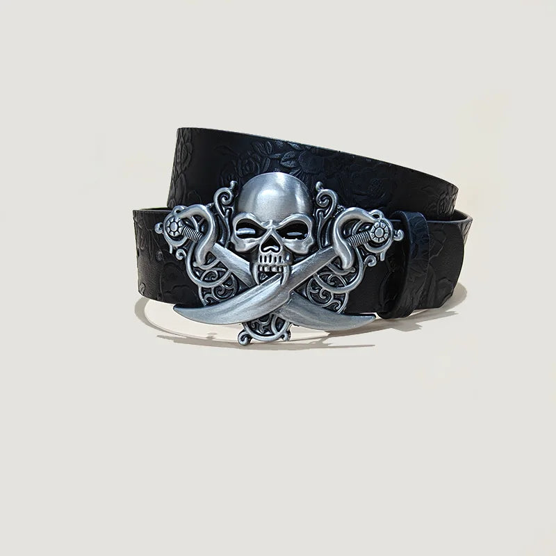 Ceinture grande taille simili cuir gaufré tête de mort - vue 3