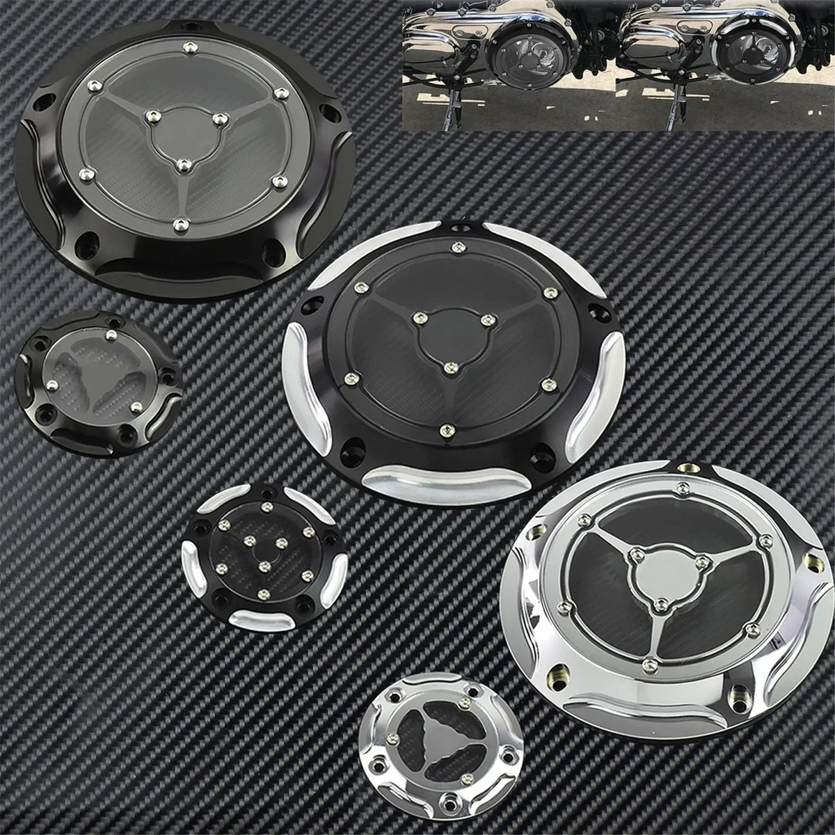 Cache derby et cache timer 5 trous pour Harley Dyna Softail Touring - vue 3
