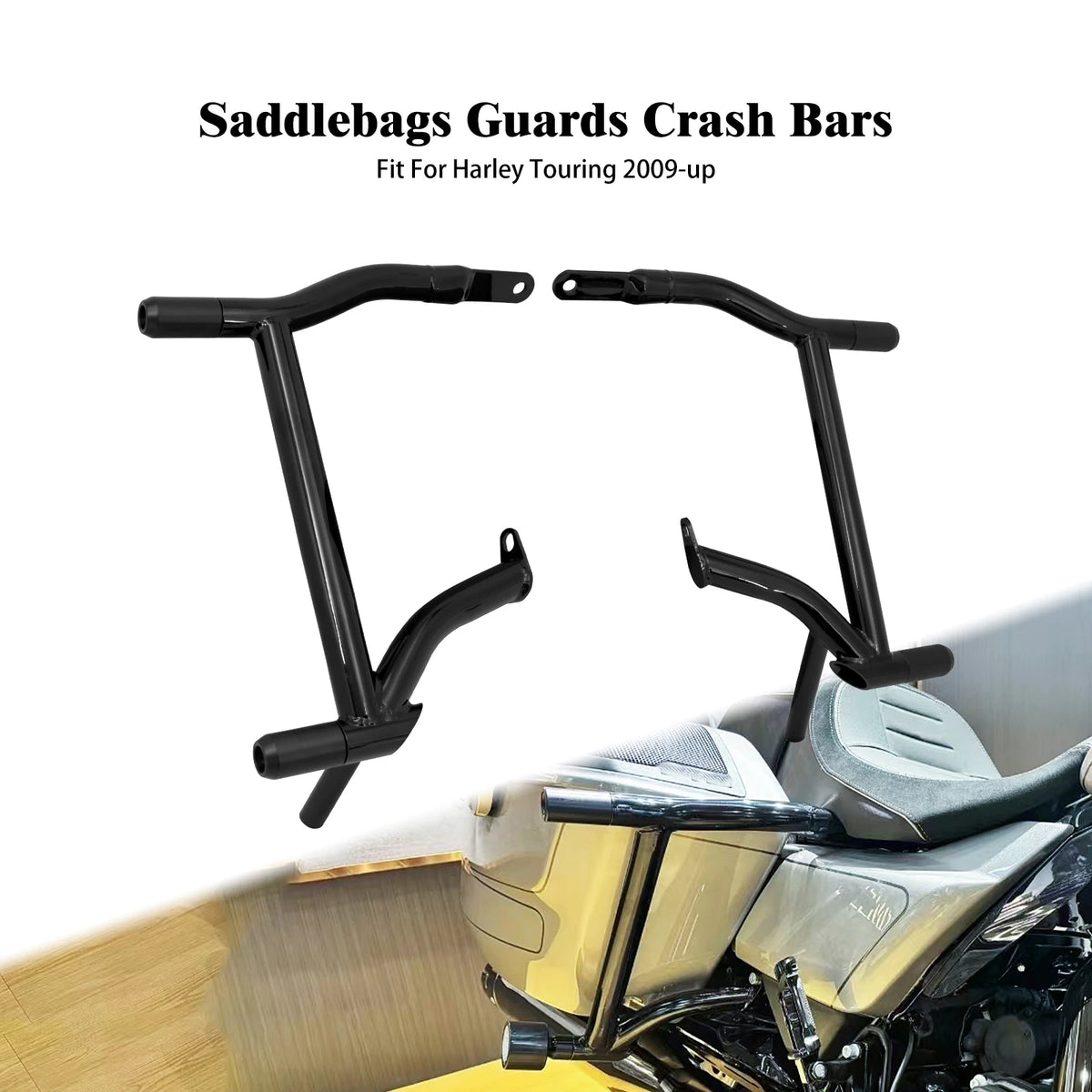 Barres de Protection Arrière pour Sacoches (Guard Rails) Noires - Harley-Davidson Touring Electra Glide, Street Glide, Road Glide, Road King 1996-2008 – photo 1/6
