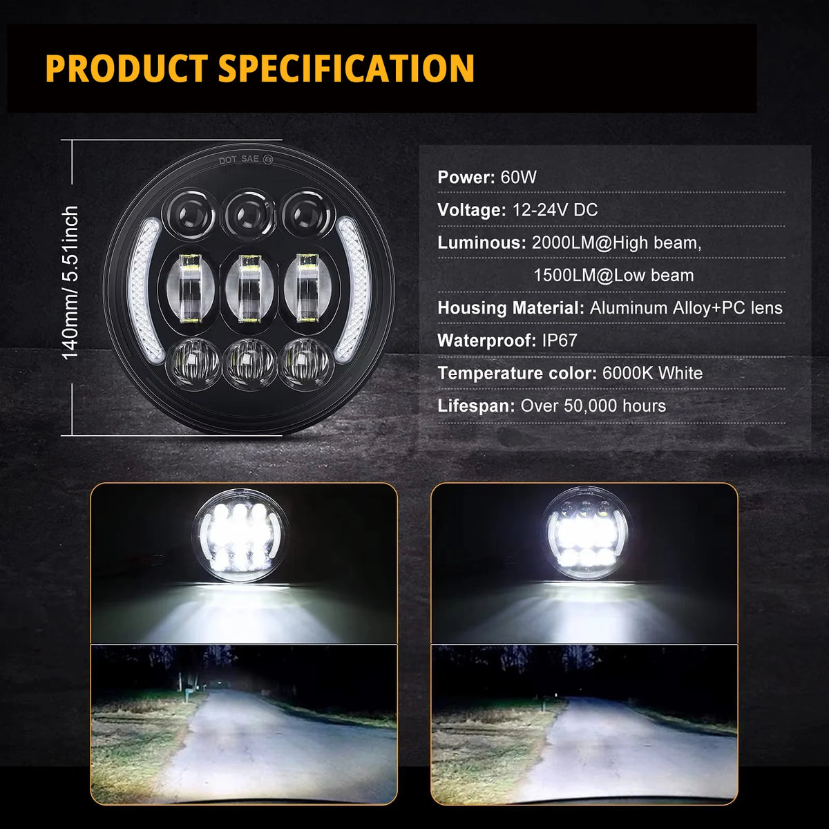 Phare LED 5,75 pouces pour Harley Harley-Davidson - vue 3