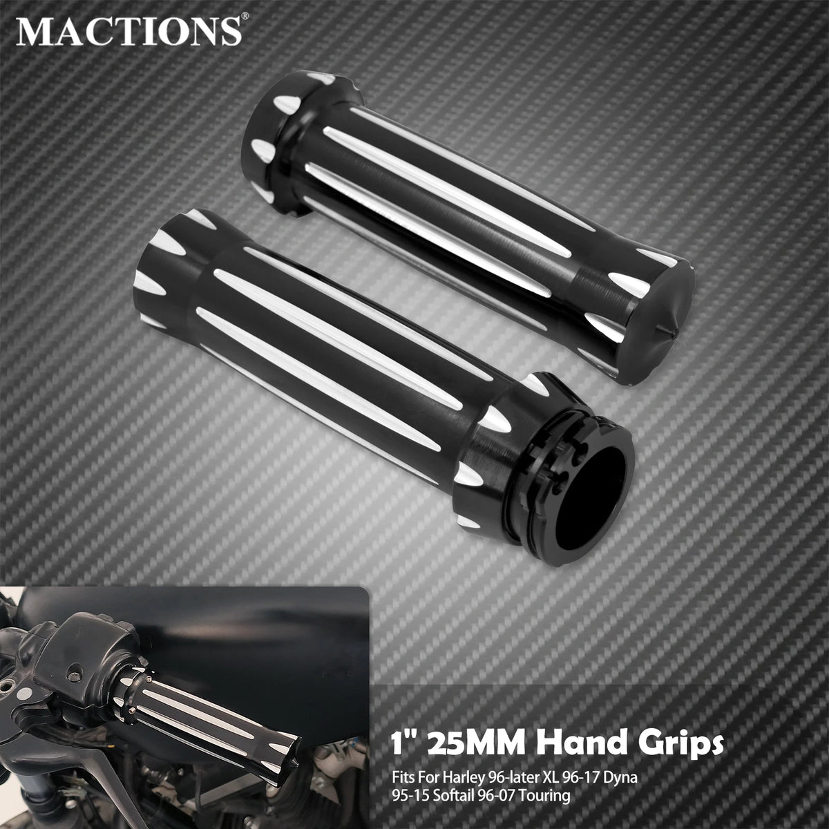 Poignées de Guidon 1" (25mm) - Harley-Davidson Sportster, Dyna, Softail, Touring, V-Rod – photo 1/7