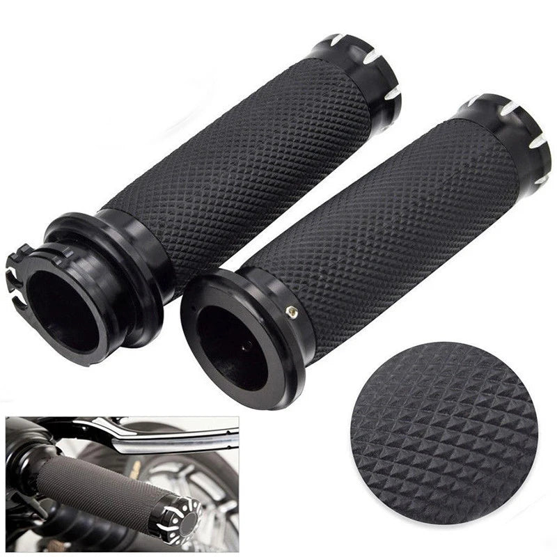 Poignées de guidon caoutchouc et aluminium pour Harley Sportster Dyna Softail - vue 1