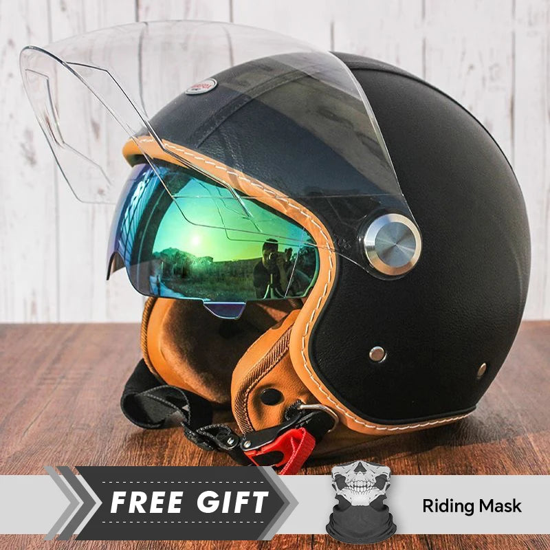 Casque moto jet 3/4 open face en cuir avec double visière - vue 6