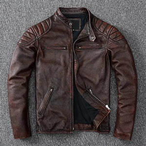 Blouson moto cuir véritable col montant - vue - vue 5