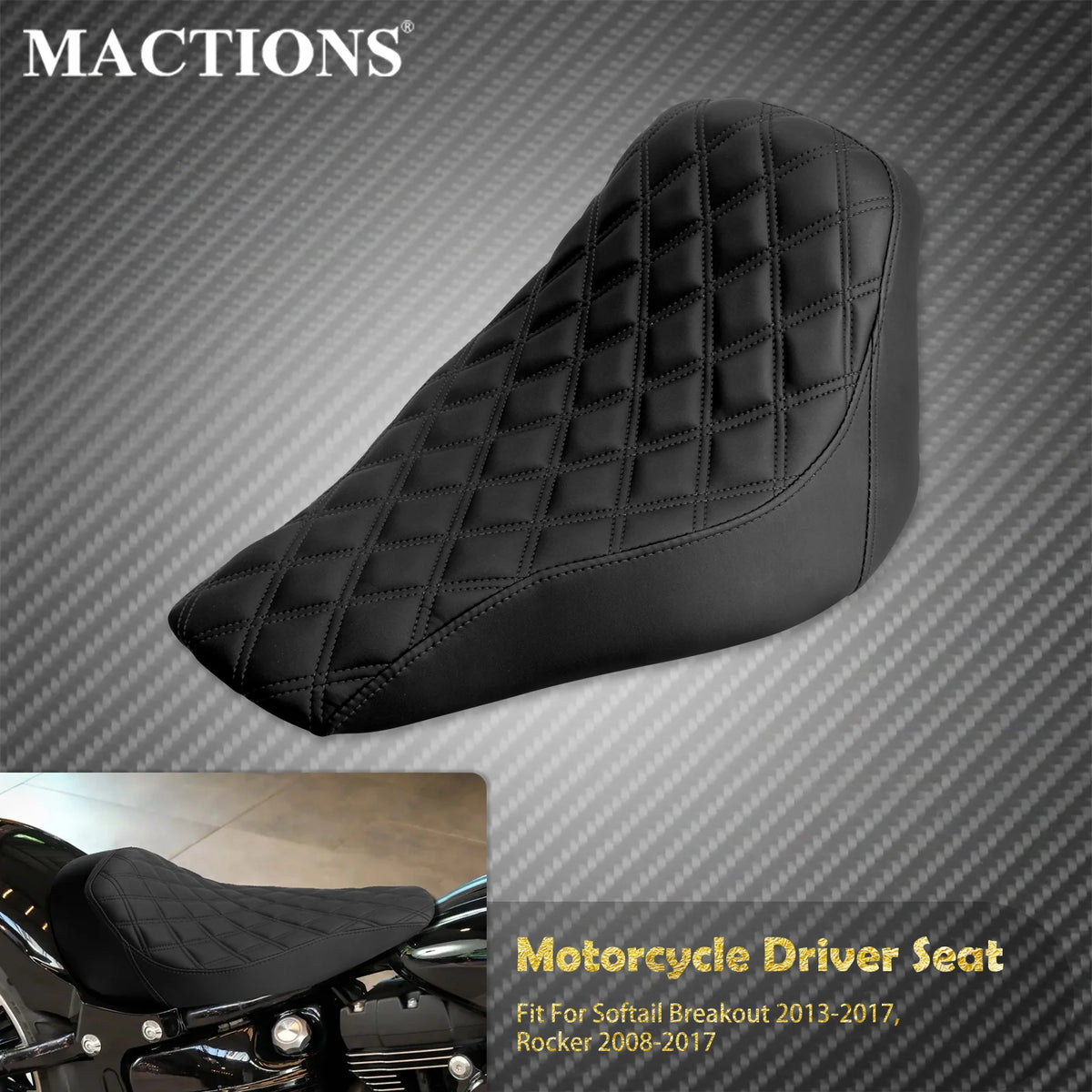 Selle solo pilote profil bas capitonnée losange en simili cuir - Harley Softail Breakout, Rocker FXCW 2008-2017 – photo 1/8