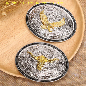 Boucle de ceinture dorée motif tête de taureau longhorn - vue 3
