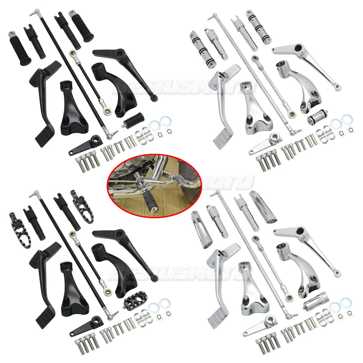 Kit complet commandes avancées CNC, repose-pieds, leviers et biellettes pour Harley-Davidson Sportster XL 883, 1200, 48 2004-2024 – photo 1/20