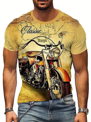 T-shirt Homme Moto Vintage Imprimé 3D Oversize Streetwear - vue 16