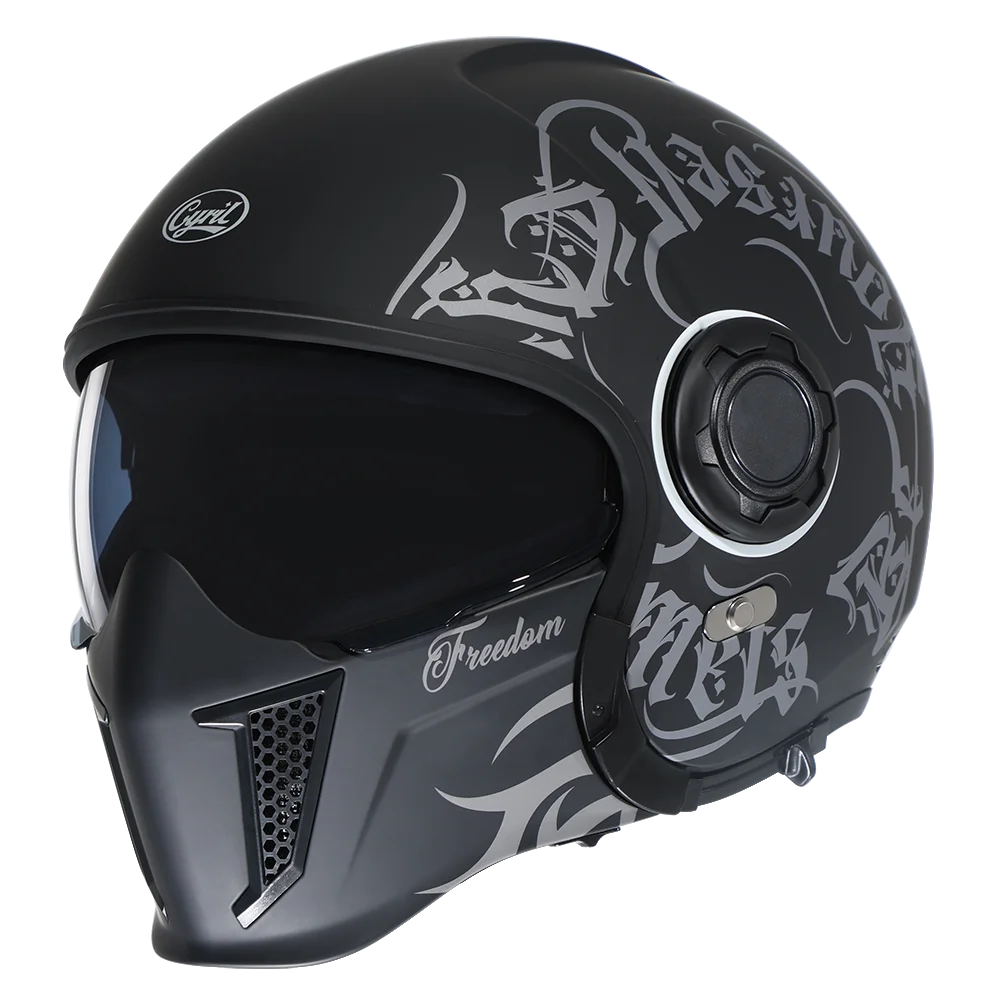 Casque moto modulable rétro avec double visière, vue 3/4 - vue 1