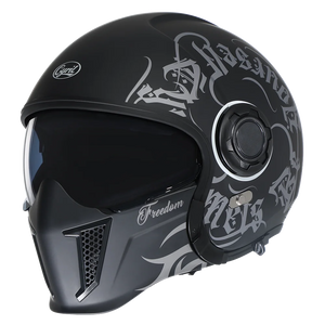Casque moto modulable rétro avec double visière, vue 3/4 - vue 1