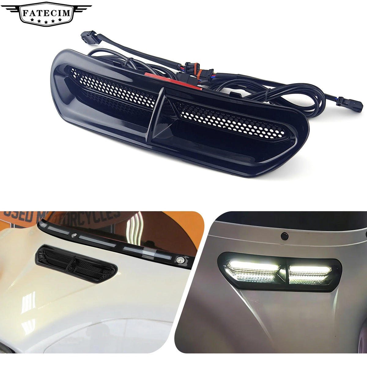 Insert lumineux LED noir intégré à la grille de ventilation d'une Harley-Davidson Street Glide - vue 1