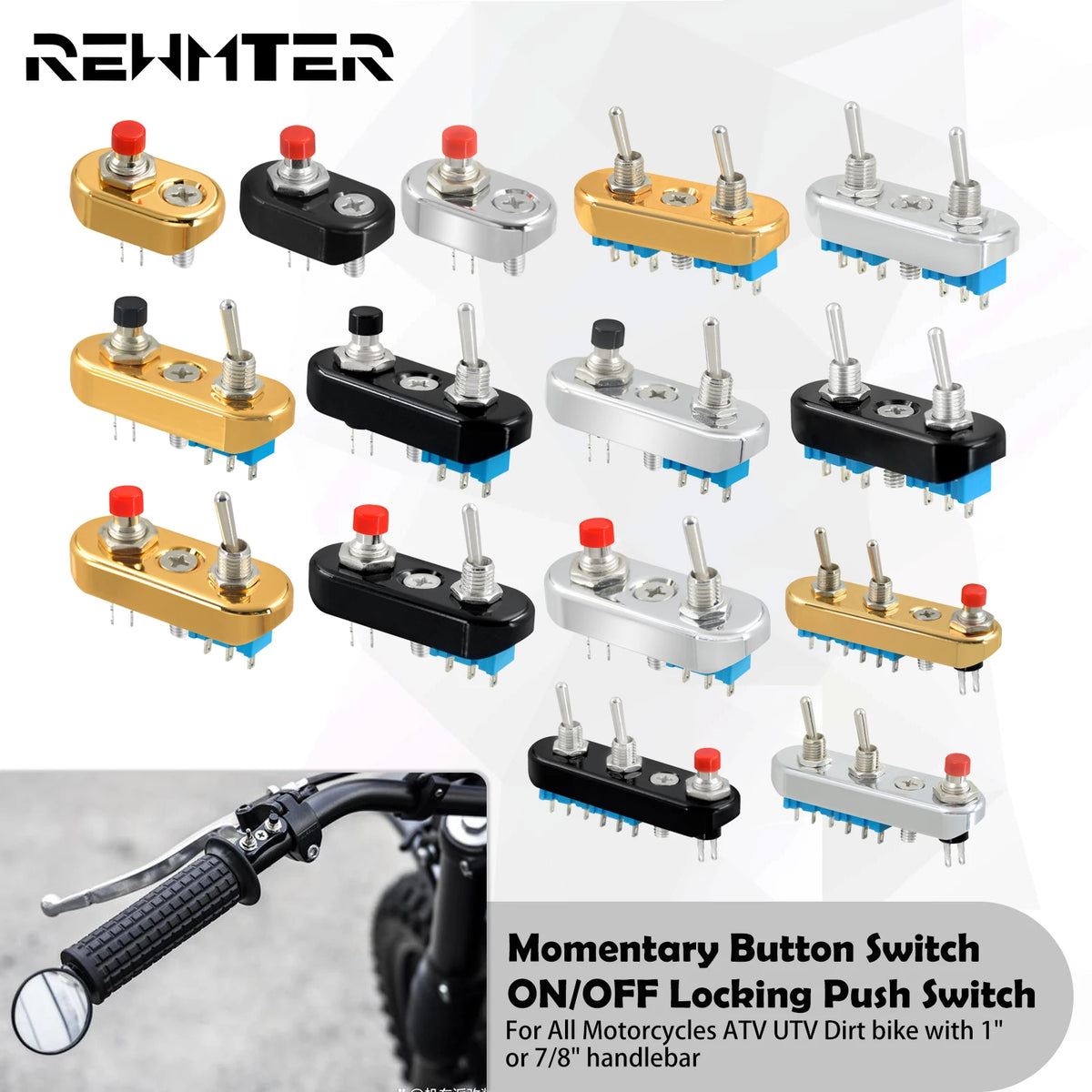 Interrupteur noir pour guidon moto universel - vue 1
