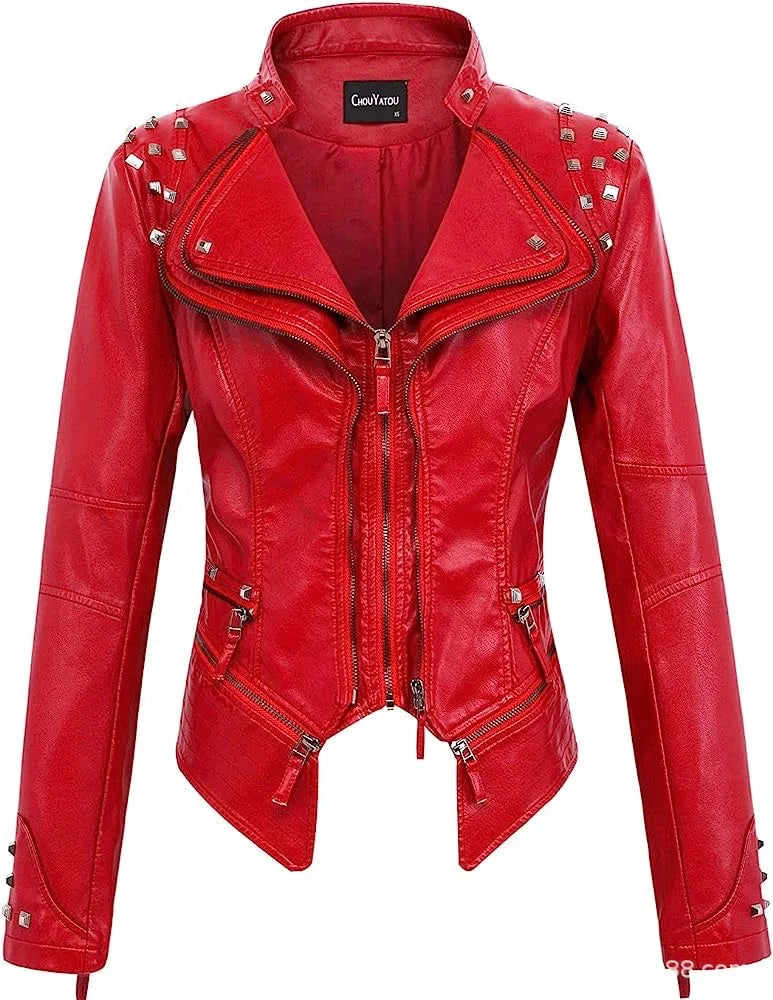 Blouson cuir femme style motarde - vue - vue 11