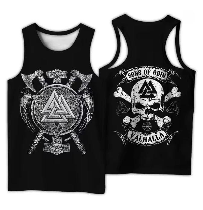 Débardeur homme noir imprimé motif viking - vue 1