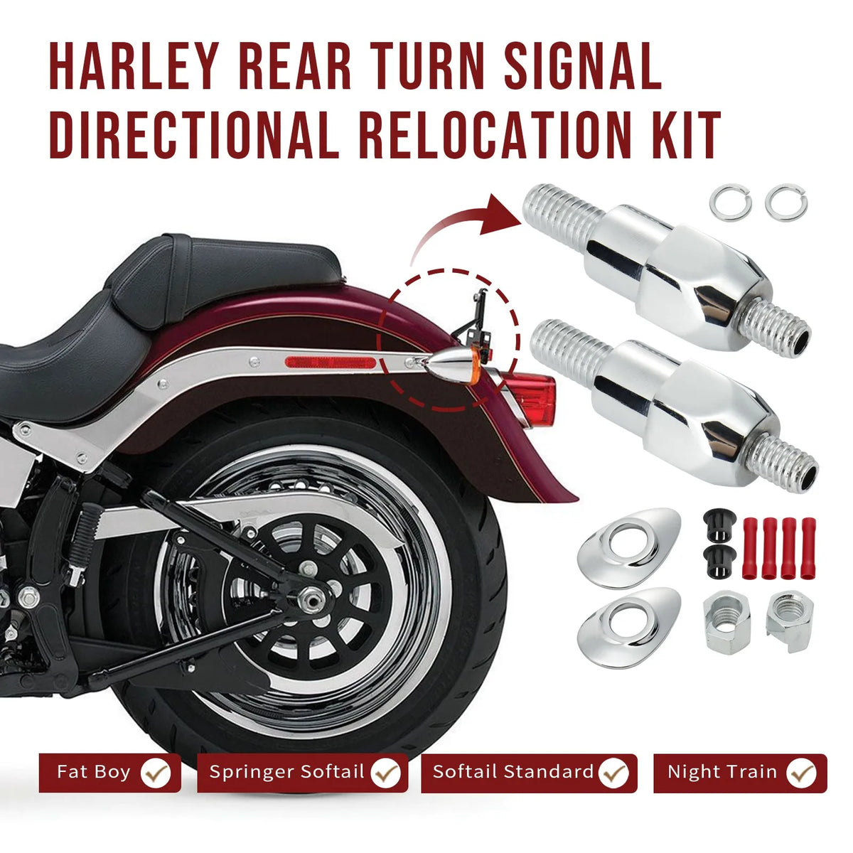 Kit de déport des clignotants arrière pour Harley-Davidson Softail Fat Boy, Springer, Night Train, Cross Bones 2003-2017 – photo 2/6